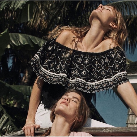 Hemant & Nandita Anthropologie Marva Off Shoulder Black Embroidered Top XS - Picture 5 of 14